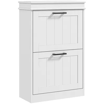 Image de HOMCOM Meuble à chaussures, armoire à chaussures, 2 portes abattants, étagères réglables, pour entrée, couloir, 54 x 24 x 82,5 cm, blanc