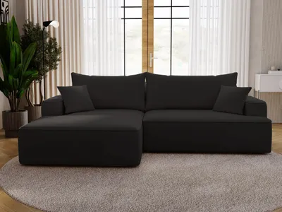 Produktbild von GrainGold Ecksofa L-Form Links California - Ecksofa mit Schlaffunktion, Bettkasten - Moderne Ecksofa, Wohnzimmer Ecksofa - Eckcouch Schwarz (Komodo 23)