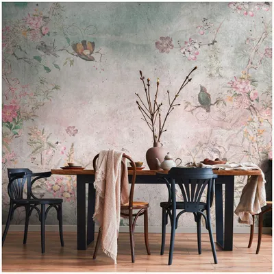 Immagine prodotto di Profhome 399201-GU Fotovliestapete Blumen matt grau blau rosa 3,71 m x 2,8 m