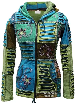 Produktbild von SHOPOHOLIC FASHION Damen Blumenbestickte Patchwork Razor-Cut Hippie Pixie Kapuze