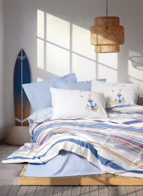Produktbild von L'Essentiel Linge de Maison, Moreno - Blue, Blau, Ranforce Single XXL Bettbezug-Set (DE), 100 % BAUMWOLLE RANFORCE, 155 x 220 cm