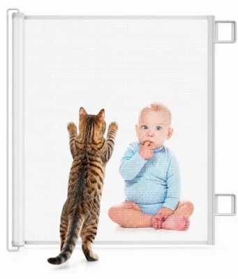 Produktbild von Ausziehbares Babygitter 180 cm, weiß, Polyesternetz, für Treppe