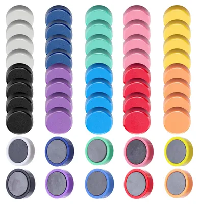 Produktbild von 50 farbenfrohe Dekomagnete, 10 Farben, starke selbstklebende Minimagnete, ideal für Kühlschrank, Magnettafel, Whiteboard, Magnetwand, Büro, Schule und Zuhause (10 Farben)