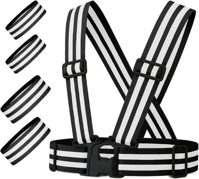 Productafbeelding van Reflecterend vest + 4 reflecterende banden, zwart, loopvest, reflecterend, reflecterende band voor fiets, joggen, hardlopen, bouwplaats, joggen