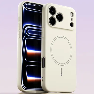 Produktbild von Magnetische Handyhülle für iPhone 17 Pro Max, MagSafe kompatible, Flüssig Silikon Stoßfest Kratzfest Hülle Beige