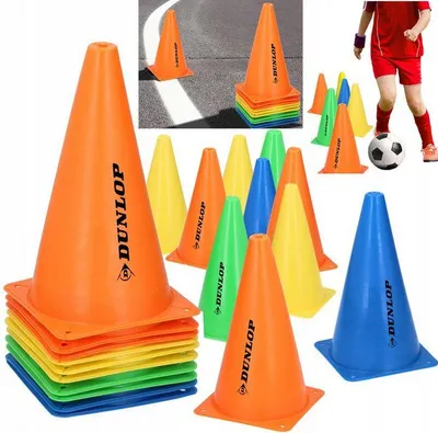 Obrázok produktu pre Dunlop pylóny 10 kusov futbalového tréningového vybavenia kužele na tréning rýchlosti a obratnosti Viacfarebné