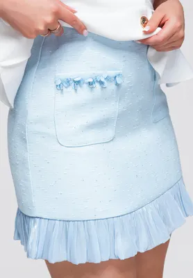 Image de LARICA - Jupe mini, coupe ajustée, élégante, modèle OW-GL-E0010, couleur bleu, taille S
