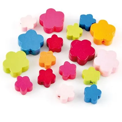Image de Meyco 18 perles de fleurs en bois multicolores mélangées résistant à la sueur et à la salive