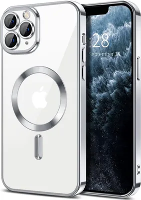 Image de Coque magnétique transparente pour iPhone 11 Pro Max, compatible MagSafe, coque de protection galvanisée avec protection de l'appareil photo Argent