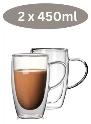 Obrázek produktu pro sada 2 dvoustěnných sklenic s uchem Sklenice na čaj Termo sklenice 450 ml