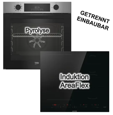 Produktbild von Herdset Beko Einbaubackofen Pyrolyse + Gorenje Induktionskochfeld AreaFlex PowerBoost Touch