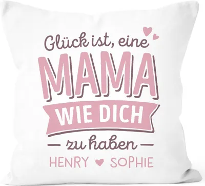Produktbild von SpecialMe® Kissen-Bezug Geschenk Glück ist eine Mama/einen Papa wie dich zu haben personalisierbar mit Namen Herz Mama - mit Namen weiß 40cm x 40cm