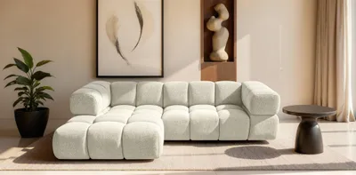 Produktbild von Ecksofa Designersofa BLANCHE in Stoff Puente Creme Ottomane Links