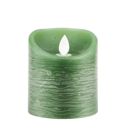 A green LED candle with a flickering flame effect.