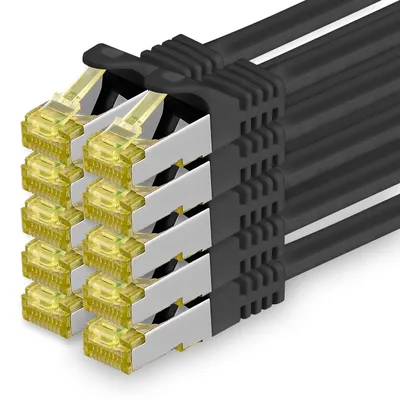 Zdjęcie produktu dla 1aTTack.de, kabel sieciowy Cat.7, 3,0 m, czarny, 10 sztuk. Kabel Ethernet Cat.7