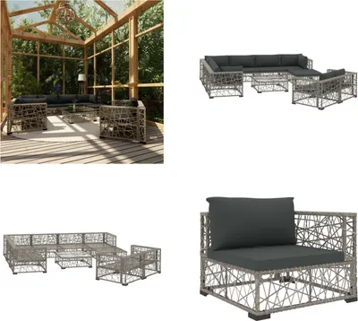 Produktbild von vidaXL 10 tlg. Garten Lounge Set mit Auflagen Poly Rattan Grau - Garten-Lounge-Set - Garten-Lounge-Sets - Gartensofa - Gartensofas