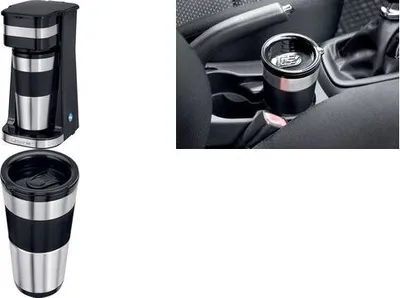 Produktbild von Clatronic Kaffeemaschine mit 400ml Kaffee To Go Becher | passend für alle gängigen Getränkehalter (z. B. Auto) | Filterkaffeemaschine mit Edelstahlbecher und Aromadeckel | KA 3733