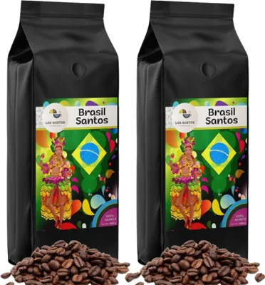 Produktbild von Los Gustos Brasil Santos Kaffee-Bohnen 2x 1000 g, Ungemahlen, Kaffeebohnen für Kaffee-Vollautomat, Frisch Geröstet