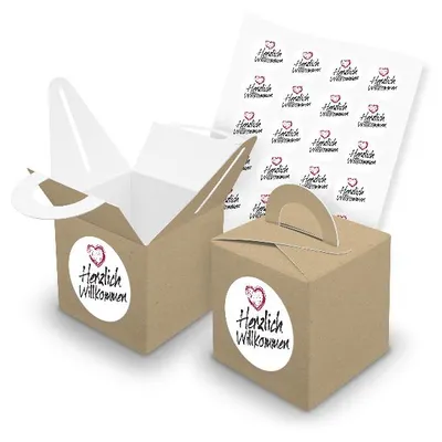 Produktbild von itenga SET 24x Würfelboxen mit Griff Braun (V43) + Motivsticker (M126)