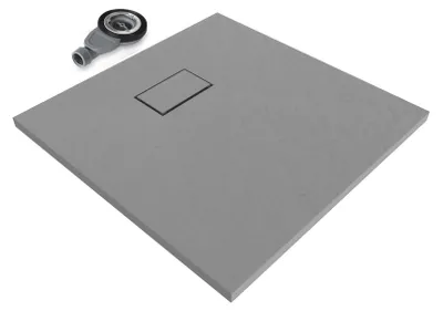 Produktbild von i-flair SMC Duschwanne 80x80 cm – 26 mm flach inkl. Ablaufgarnitur mit Deckel, Grau