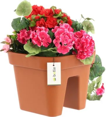Produktbild von Balkonkiste Blumenkasten Geländerkasten Geländertopf 29x24 cm zum Anbauen von Erdbeeren, abnehmbarer Innenkragen| 10,5 L Balkon-Blumenkasten Terrakotta Quartal