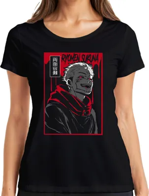 Produktbild von Ryomen Sukuna Jujutsu Kaisen Dämon Rot Schwarz Anime Ästhetik Damen T-Shirt, Schwarz, 3XL
