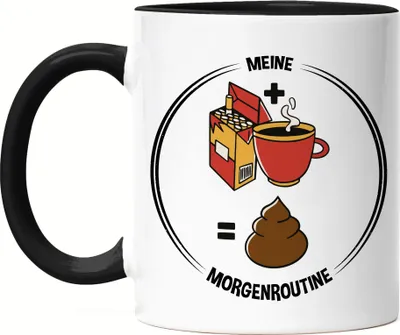 Produktbild von Meine Morgenroutine Kaffee Kippe Kacken Lustige Tasse Schwarz Mit Zigaretten Motiv Emoji Geschenkidee Toilettengang