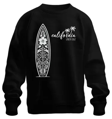 Zdjęcie produktu dla California Santa Cruz Surfboards Surfing Palm Trees Beach Vintage Uni Bluza Pullover, Czarny, 3XL
