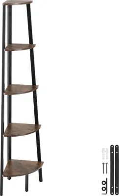 Image de Étagère d’angle Portland 34x34x158,5cm - Bois foncé industriel, rustique