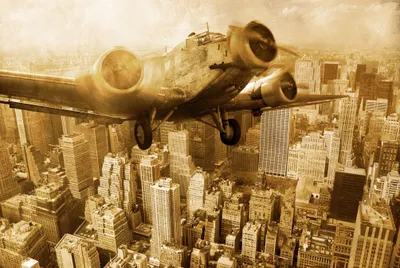 Produktbild von Papermoon VLIES Fototapete, Digitaldruck,  Altes Flugzeug über Manhattan (516)