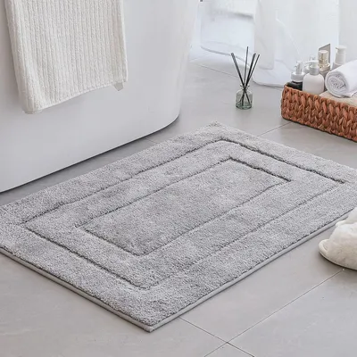 Image de Tapis de bain 60x90 cm, en microfibre, de couleur grise, pour salle de bain