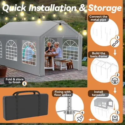 Obrázok produktu pre Stan s bočnými stenami a strechou z polyetylénu, vodotesný, s oceľovou konštrukciou, vhodný na záhradné oslavy a podujatia