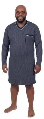 Productafbeelding van ADAMO Langarmpyjama voor dames, oversized model, marineblauw met witte strepen, maat 10XL