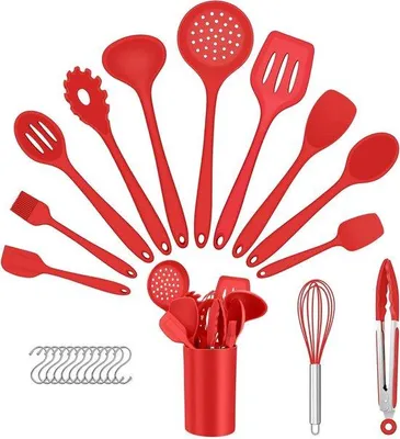 Obrázek produktu pro Sada kuchyňských pomůcek ze silikonu – 25dílná – červená