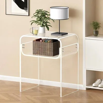 Immagine prodotto di Uniqoos® Tavolino trasparente in acrilico – Tavolino moderno e cristallino con 2 ripiani, capacità di carico 10 kg/5 kg, ideale per soggiorno e camera da letto