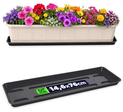 Produktbild von KADAX Untersetzer 80 cm für Blumenkasten, rechteckig Blumenuntersetzer aus Kunststoff, Blumentopfuntersetzer für Balkonkasten, Pflanzenuntersetzer für Balkon & Fensterbank (Anthrazit)