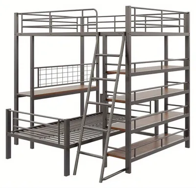 Image de Lit superposé avec structure métallique et planches – 140x200 cm – Lit superposé multifonctionnel – Noir