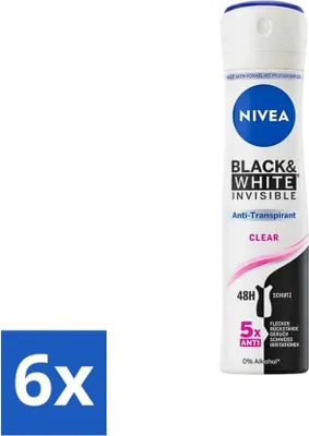Zdjęcie produktu dla Nivea - Dezodorant - Spray - Black & White Invisible Clear - Antyperspirant - 150 ml - opakowanie ekonomiczne - 6 szt