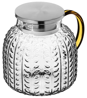 Obrázek produktu pro Skleněná konvice – karafa s sítkem – víčko z uhlíkové oceli – 1,3 l (1300 ml)