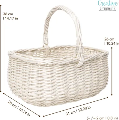 Produktbild von Creative Home Weißer Einkaufskorb Weidenkorb mit Henkel Picknickkorb  - 36 x 27 x 32 cm