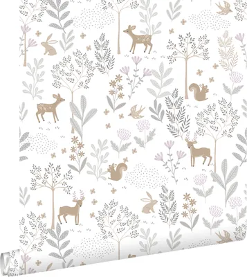 Obrázek produktu pro ESTAhome Tapeta les s lesními zvířaty lila fialováBéžová - 139520 - 53 cm x 10,05 m