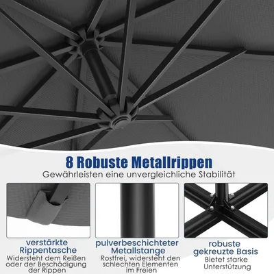 Immagine prodotto di Ombrellone a braccio estensibile ad energia solare, 300 cm, 40 luci LED, grigio