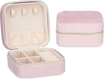 Produktbild von VELVET SCHMUCKBOX eckig für Ringe Ohrringe Halskette Schmuckkasten Schmuckkästchen Jewellery Organizer Schmuck Etui Box (Rosa-10)