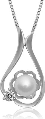 Produktbild von Halskette 925 Sterling Silber Damen Anhänger Perle Zirkonia Kristall Blume Flügel Herz silber