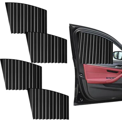 Produktbild von Sonnenschutzblenden fürs Auto, 4-teiliges Set magnetischer Sonnenschutzblenden für die Seitenscheiben, Sonnenschutz für Kinder im Auto, Sonnenblenden für UV-Schutz, Hitzeschutz, Sichtschutz, Autofenstertönung, schwarz