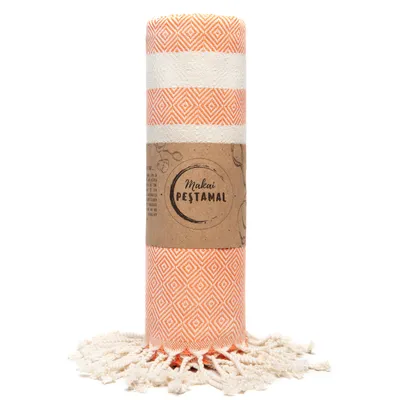Zdjęcie produktu dla Makai ręcznik do łaźni tureckiej 100% bawełna ręcznik XXL 95x200cm ręcznik plażowy ręcznik do sauny ręcznik kąpielowy koc piknikowy ręcznik do jogi ręcznik prysznicowy (brzoskwiniowo-pomarańczowy)