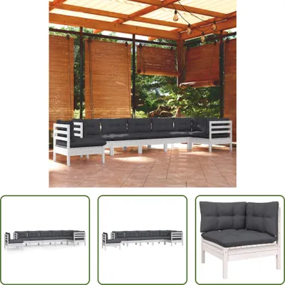 Produktbild von The Living Store 8-tlg. Garten-Lounge-Set mit Kissen Weiß Kiefer Massivholz