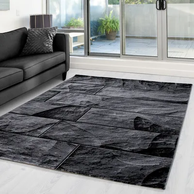 Image de Ayyildiz | Tapis moderne PARMA - 200 cm x 290 cm - Granit gris-noir - Design géométrique élégant