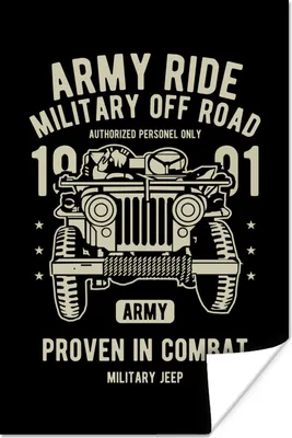 Produktbild von MuchoWow® Poster Mancave - Armee - Auto - Schwarz - Vintage 120x180 cm - Kunstposter