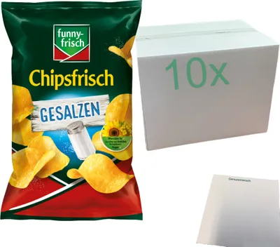 Produktbild von Funny-Frisch Chipsfrisch Kartoffelchips Gesalzen (10 x 150g Tüten) + usy Block